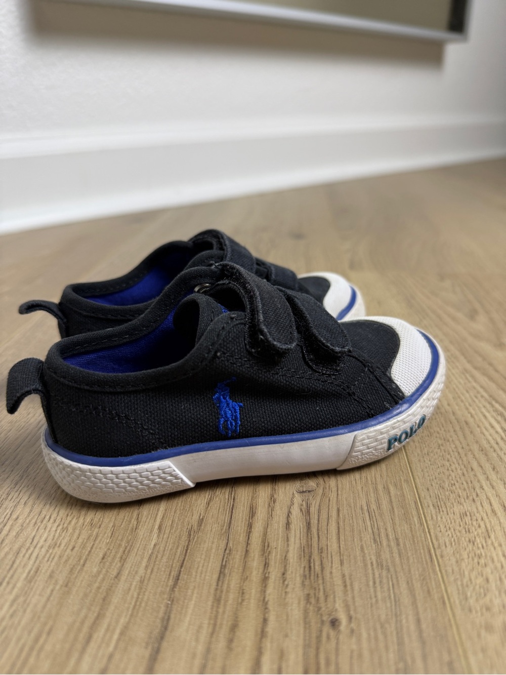 Polo by Ralph Lauren Black Canvas Kids Sneakers with Blue Logo - Picture 5 of 8
